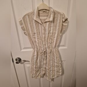 Japna Beige and White Striped Romper